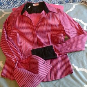 Pink and black striped blouse